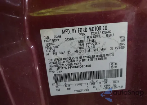 2006 Ford F-150 Fx4/Lariat/Xlt z USA, uszkodzony, nr VIN 1FTPW14V66KD70455